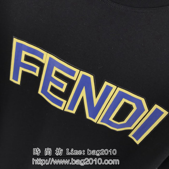 FENDI芬迪 19FW春夏新款短袖 黃色包邊Fendi字母印花 定制面料 簡約百搭款 高版本情侶款 ydi2030